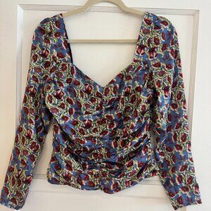 Floral Puffy Shoulder Lavender Brown Top